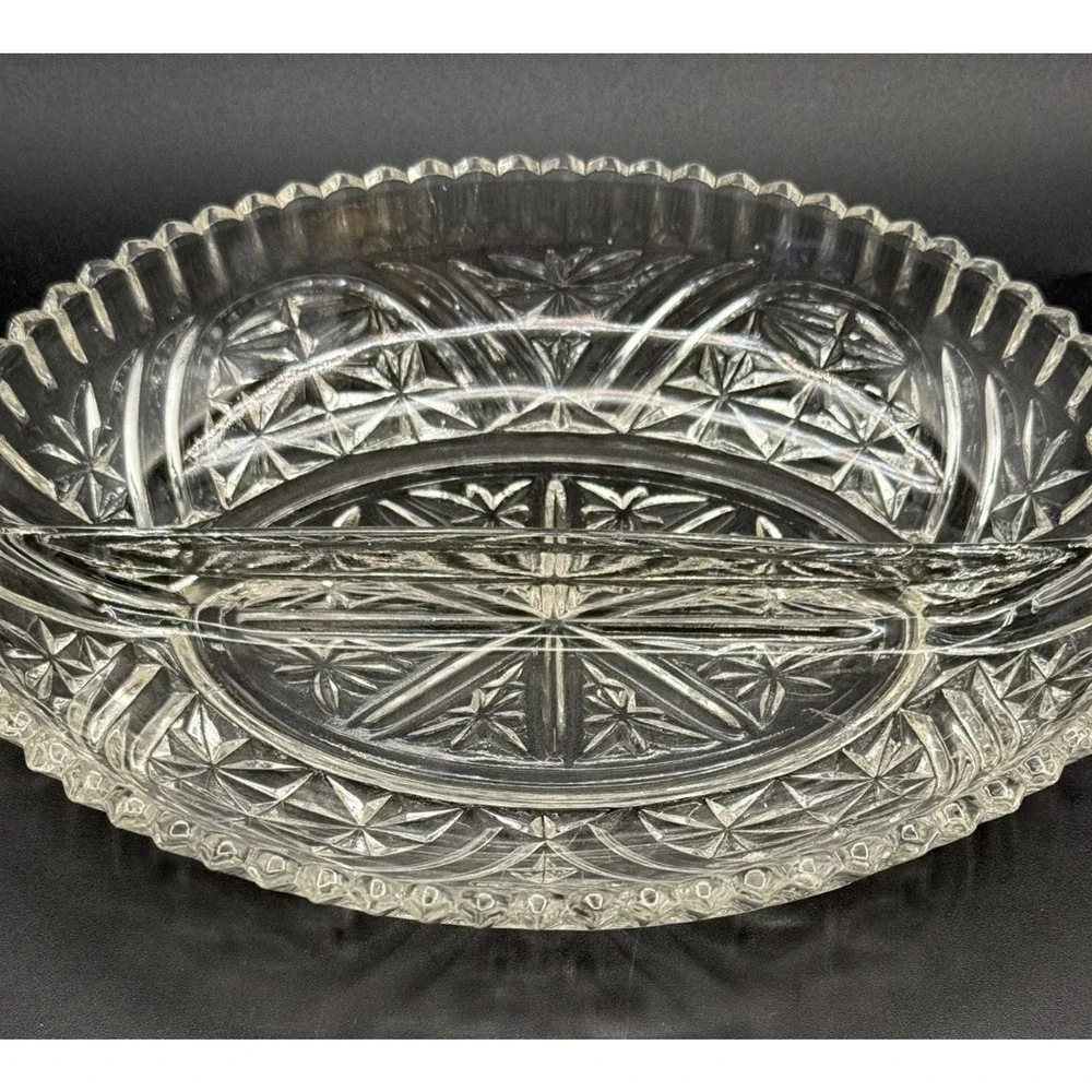 ⭐ Vintage Anchor Hocking Stars & Bars Relish Dish & Nappy Pressed Glass